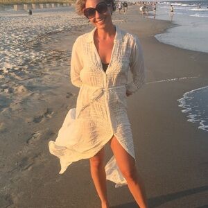 Johnny Was Cream Embroidered Maxi Dress / Swim Cover Up in XS